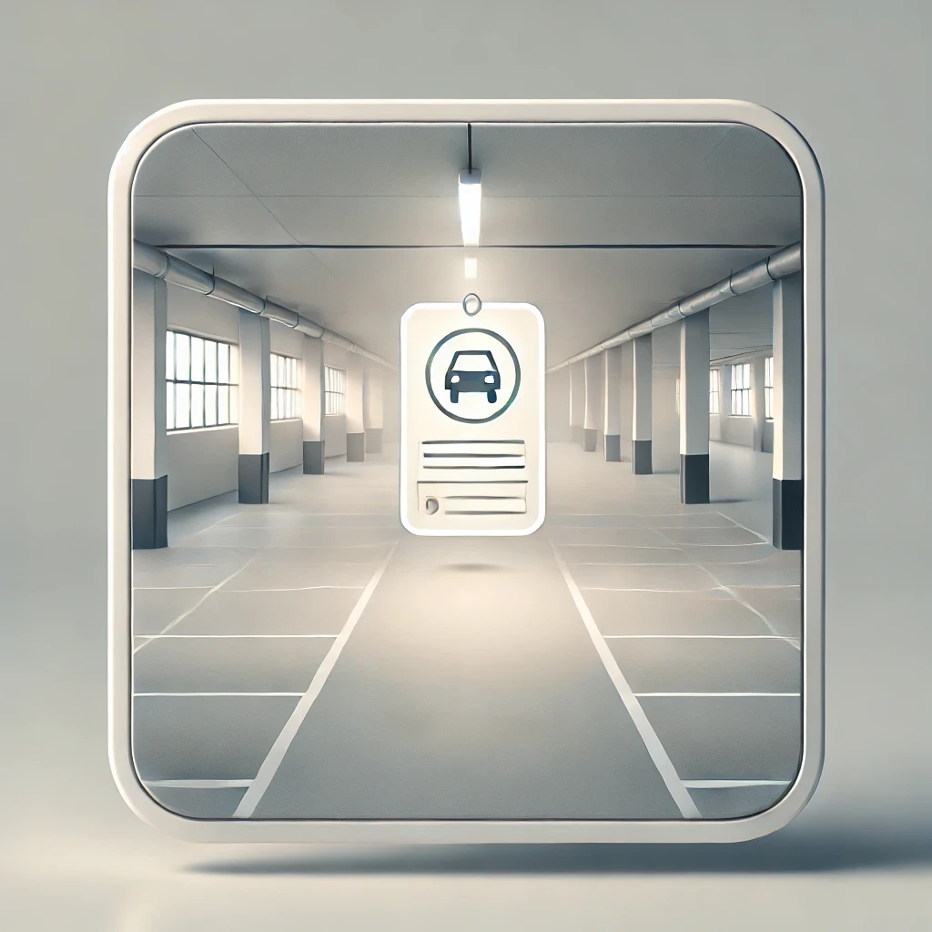 Illustration of a glowing task card floating in a softly lit, empty parking garage, symbolizing order in simplicity